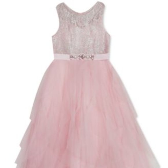 Pink and Sparkly Cascading Maxi Dress